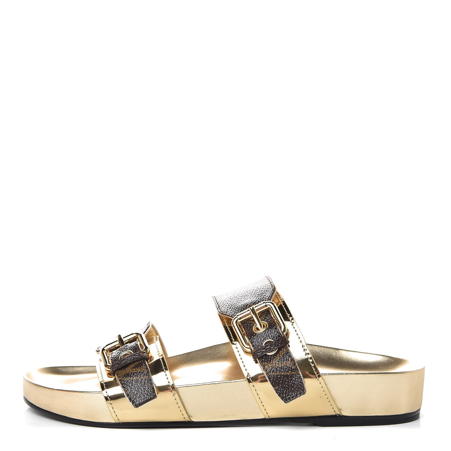 Louis Vuitton Patent Calfskin Monogram Bom Dia Mule Sandals 38 Gold 1 of 10