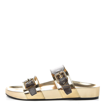 Louis Vuitton Patent Calfskin Monogram Bom Dia Mule Sandals 38 Gold 1 of 10