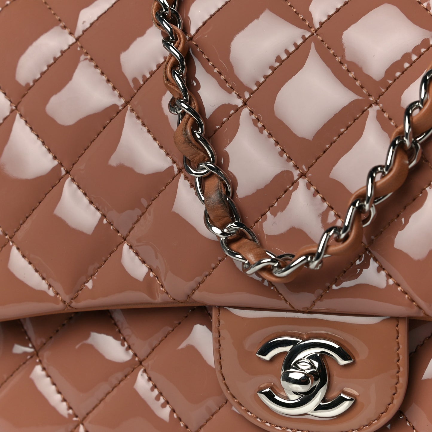 Patent Quilted Medium Rock In Rome Single Flap Brown