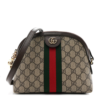 Gucci GG Supreme Monogram Textured Dollar Calfskin Web Small Ophidia Dome Shoulder Bag Beige Ebony New Acero 1 of 10