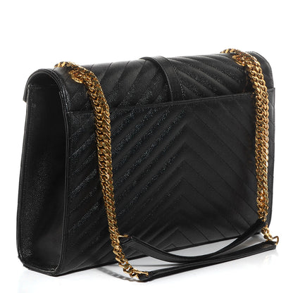 Saint Laurent Grain De Poudre Matelasse Chevron Large Monogram Satchel Black 3 of 8