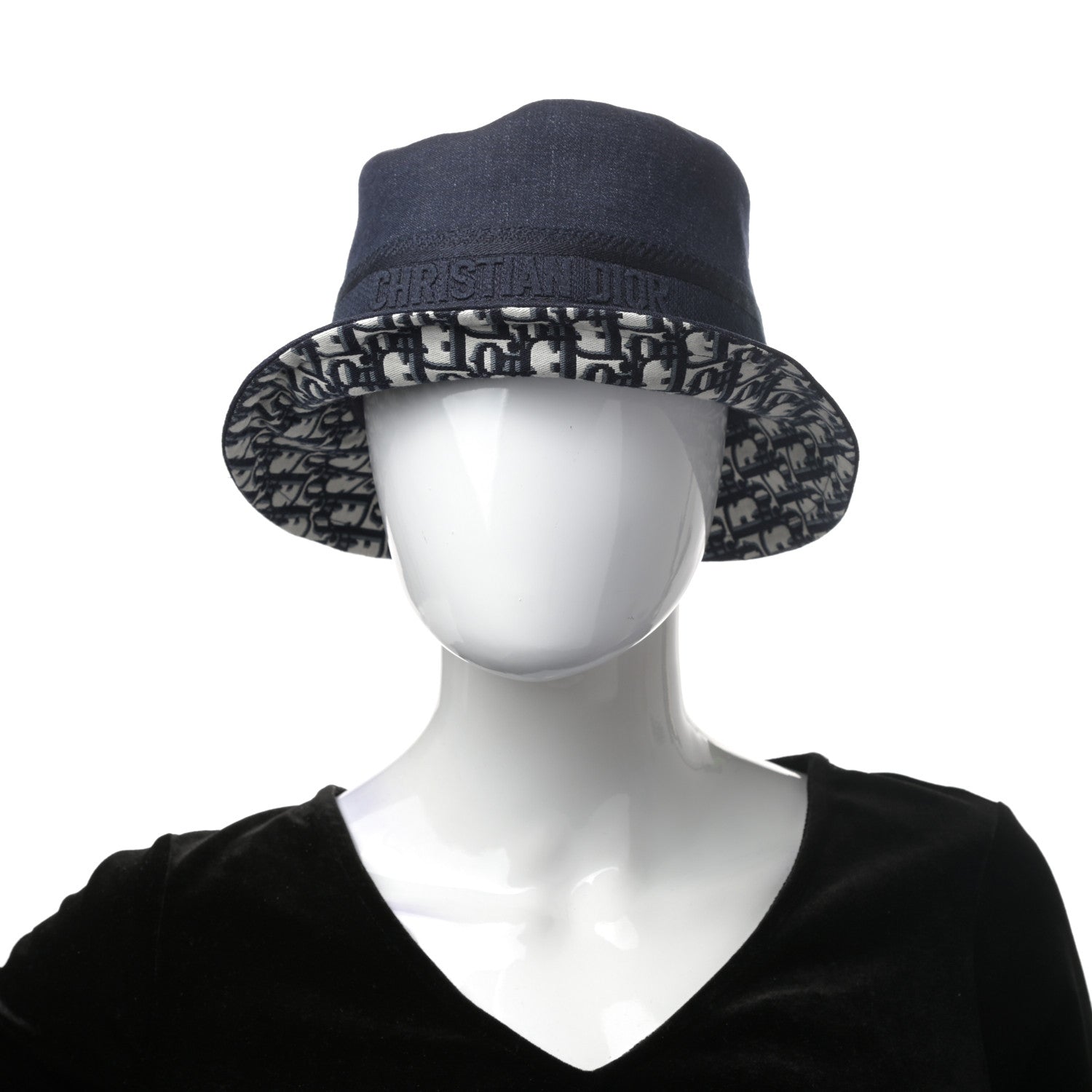 Christian Dior Denim Oblique Small Brim Bucket Hat 58 Blue 2 of 8