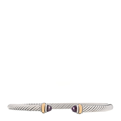 David Yurman Sterling Silver 18K Yellow Gold Amethyst 4mm Cable Classics Bracelet 1 of 4