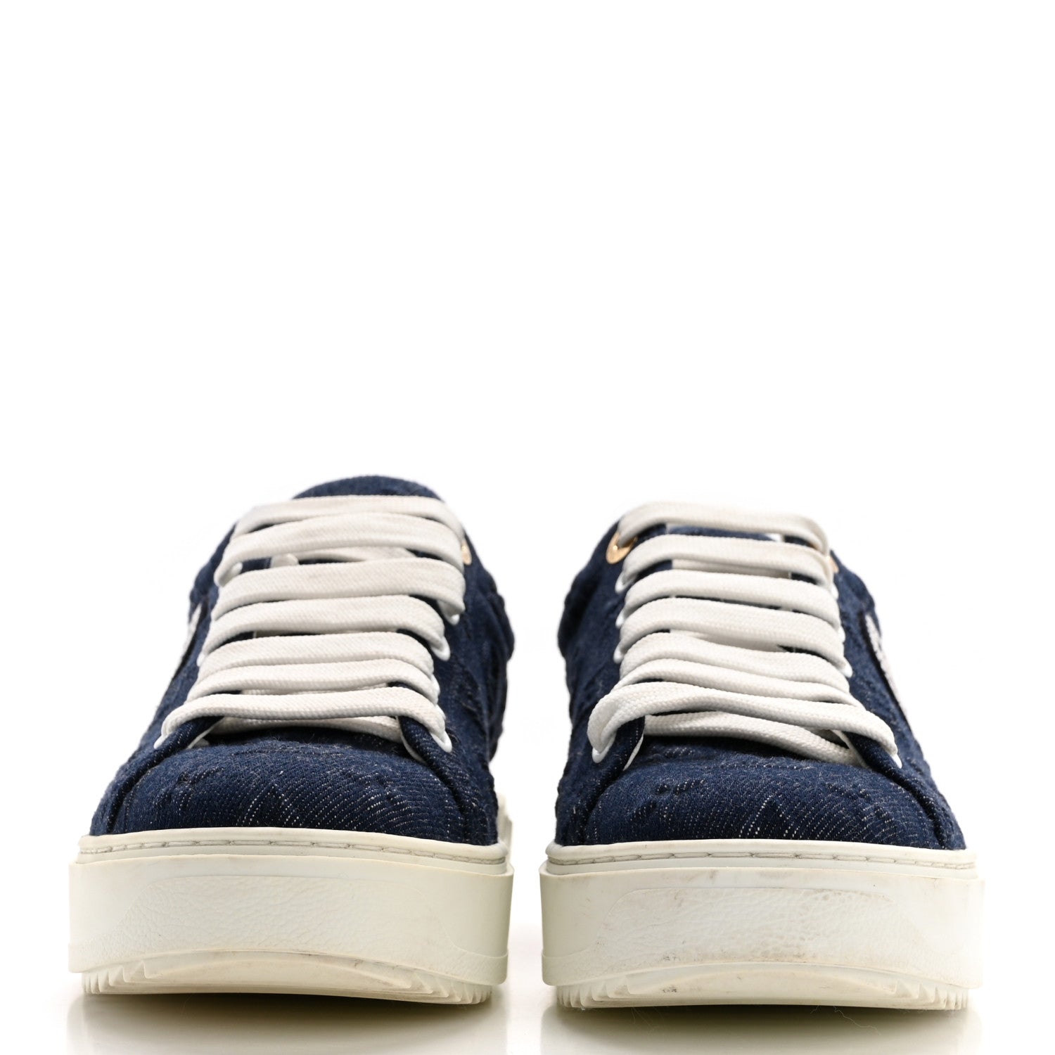 Louis Vuitton Denim Monogram Debossed Time Out Sneakers 38 Blue 2 of 15