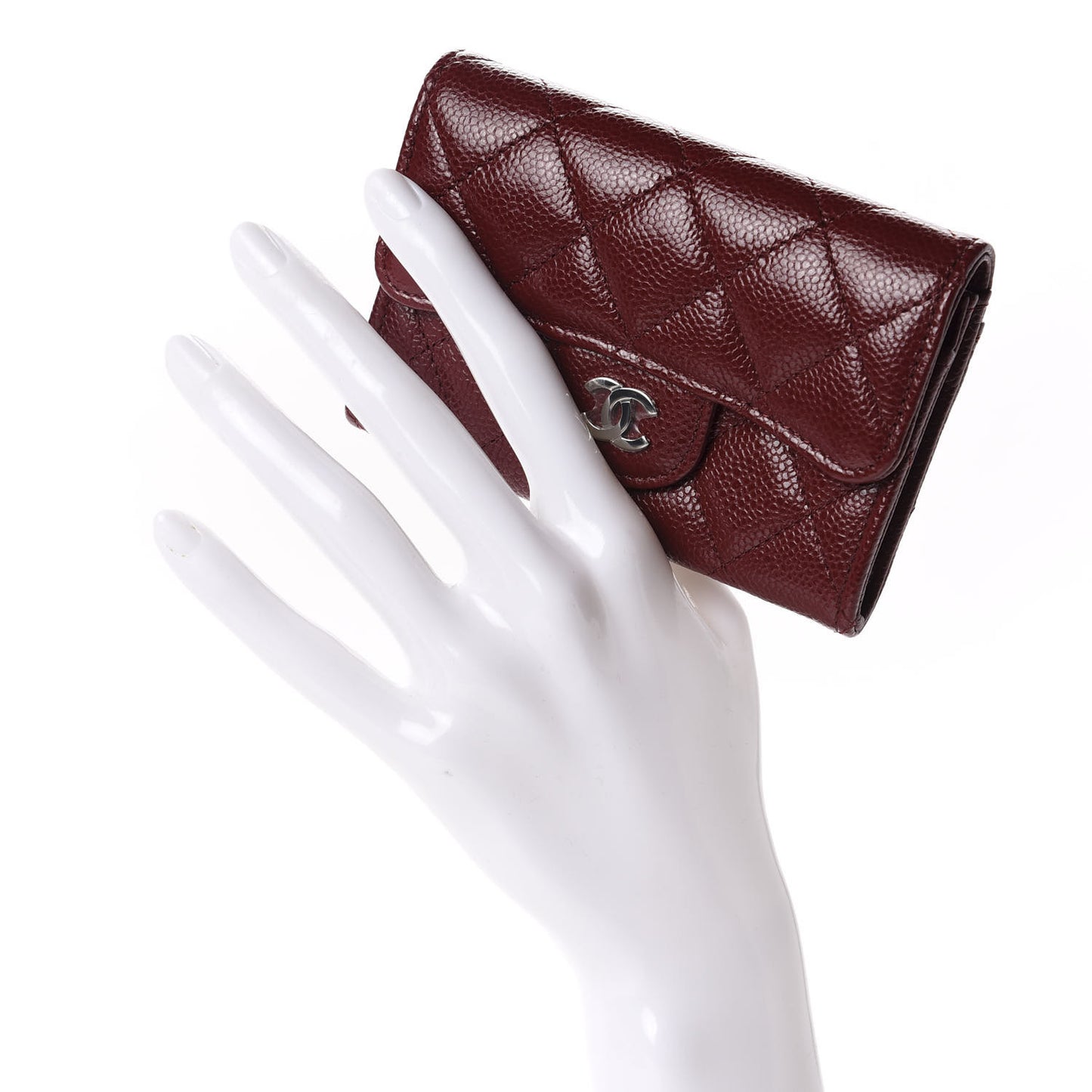 Caviar Quilted Flap Card Holder Wallet Dark Red