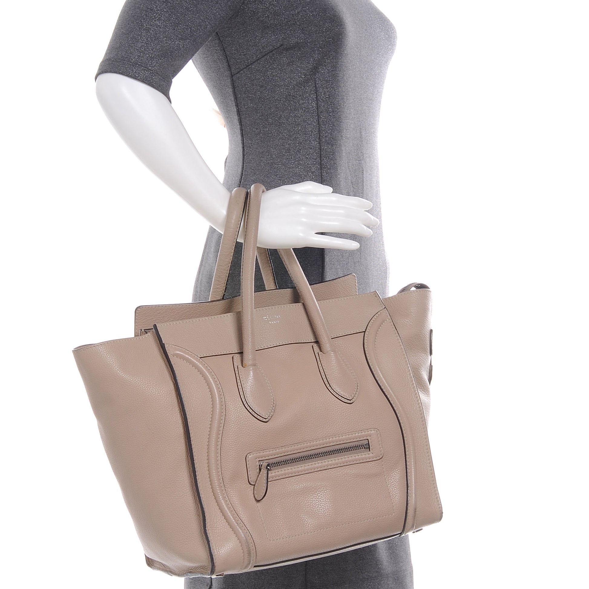 Celine Drummed Calfskin Mini Luggage Dune 2 of 7