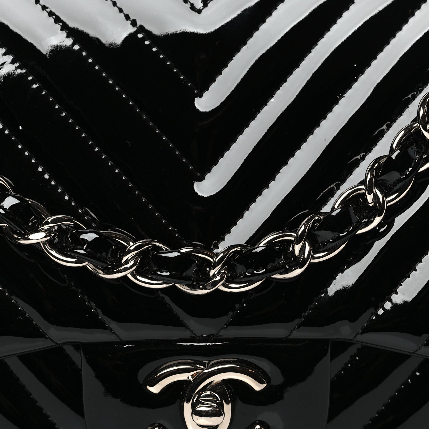 Chanel Patent Chevron Quilted Jumbo Double Flap Black 8 of 10