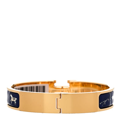 Hermes Enamel Printed Narrow Couvertures et Tenues de Jour PM Beige Blue 3 of 5