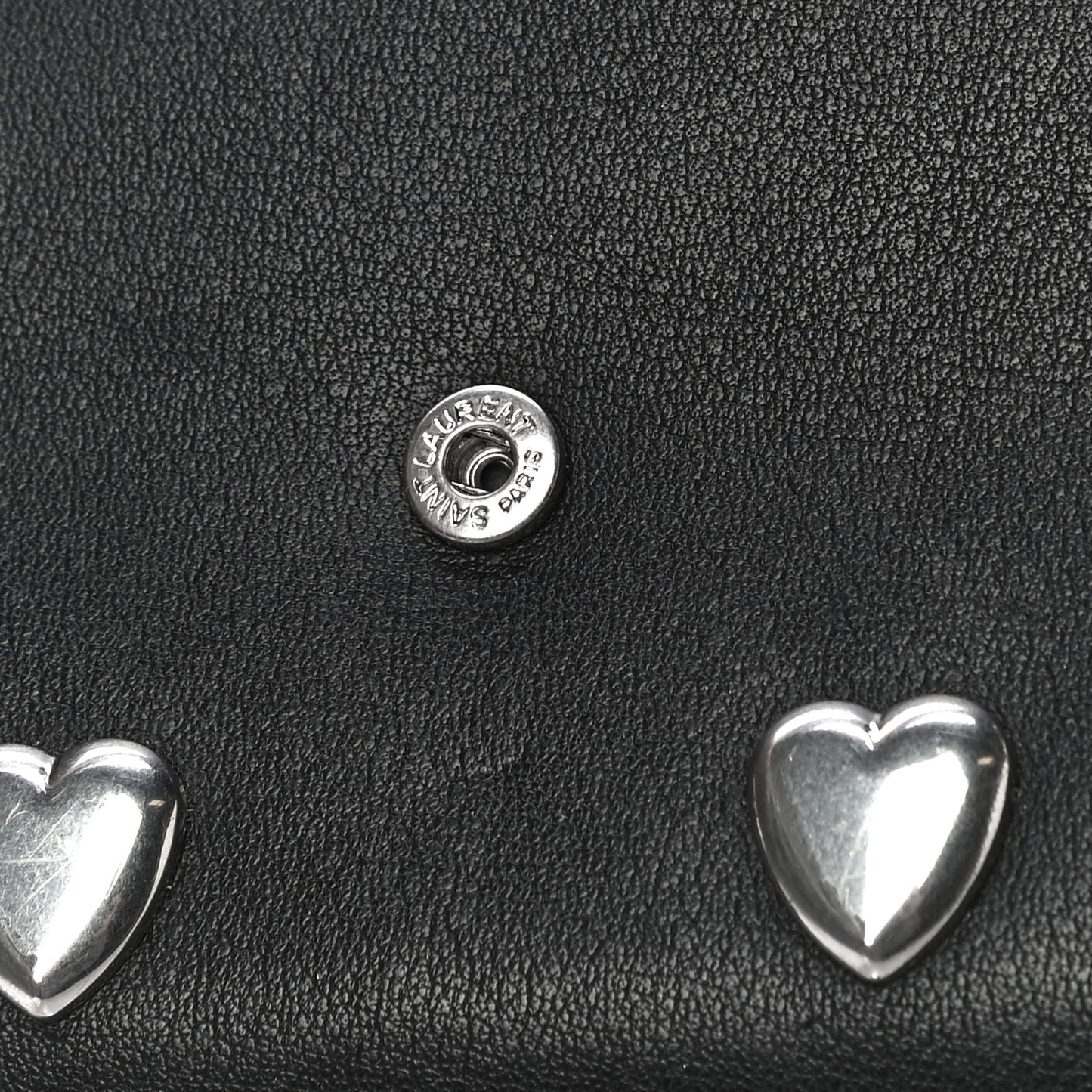 Calfskin Heart Studded Small Envelope Wallet Black