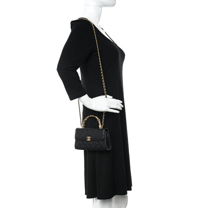 Chanel Lambskin Enamel Quilted Top Handle Flap Phone Holder With Chain Black 2 of 9