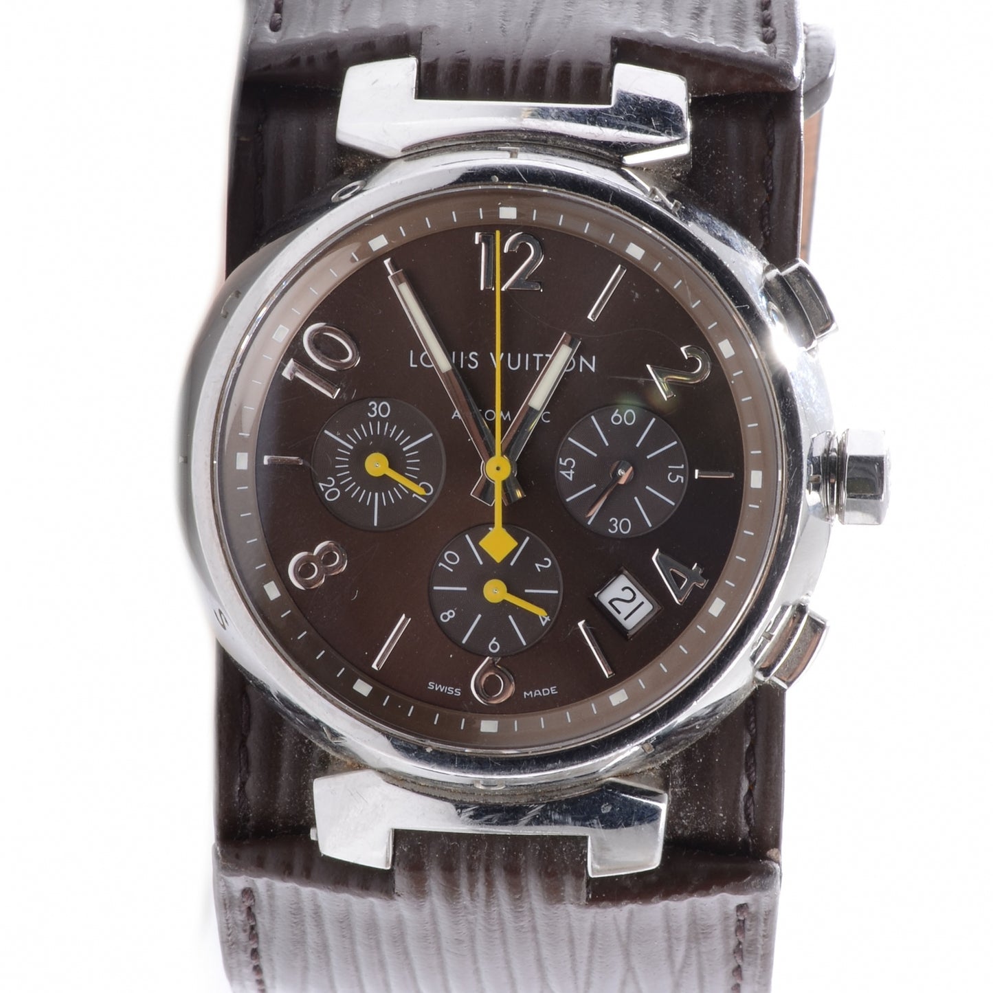 Stainless Steel Epi 38mm Tambour Chronograph Quartz Watch Brown
