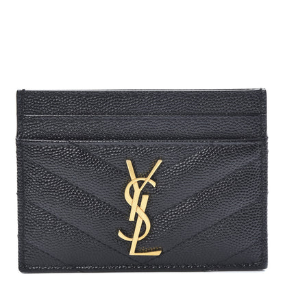 Saint Laurent Grain De Poudre Matelasse Chevron Monogram Credit Card Case Black 1 of 8