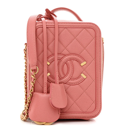 Chanel Caviar Quilted CC North South Filigree Vanity Case Pink 1 of 11