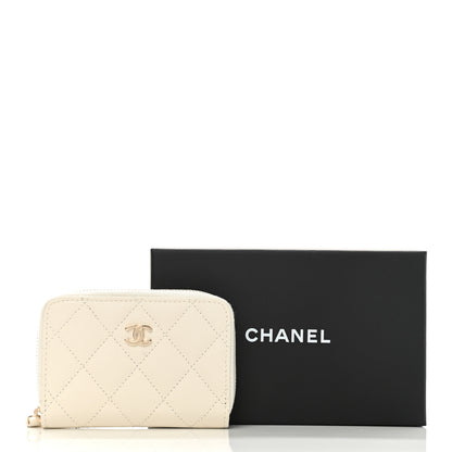 Chanel Caviar Quilted Zip Coin Purse White 8 of 8