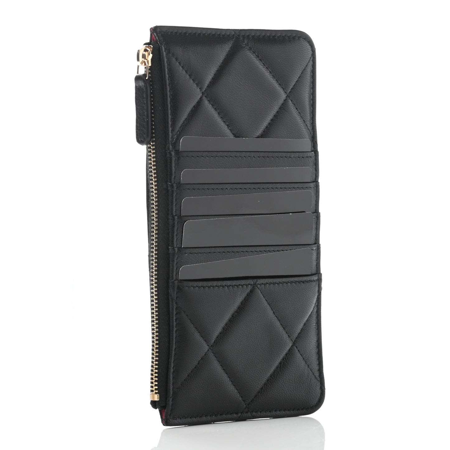 Goatskin Quilted Chanel 19 Flat Wallet Pouch Black