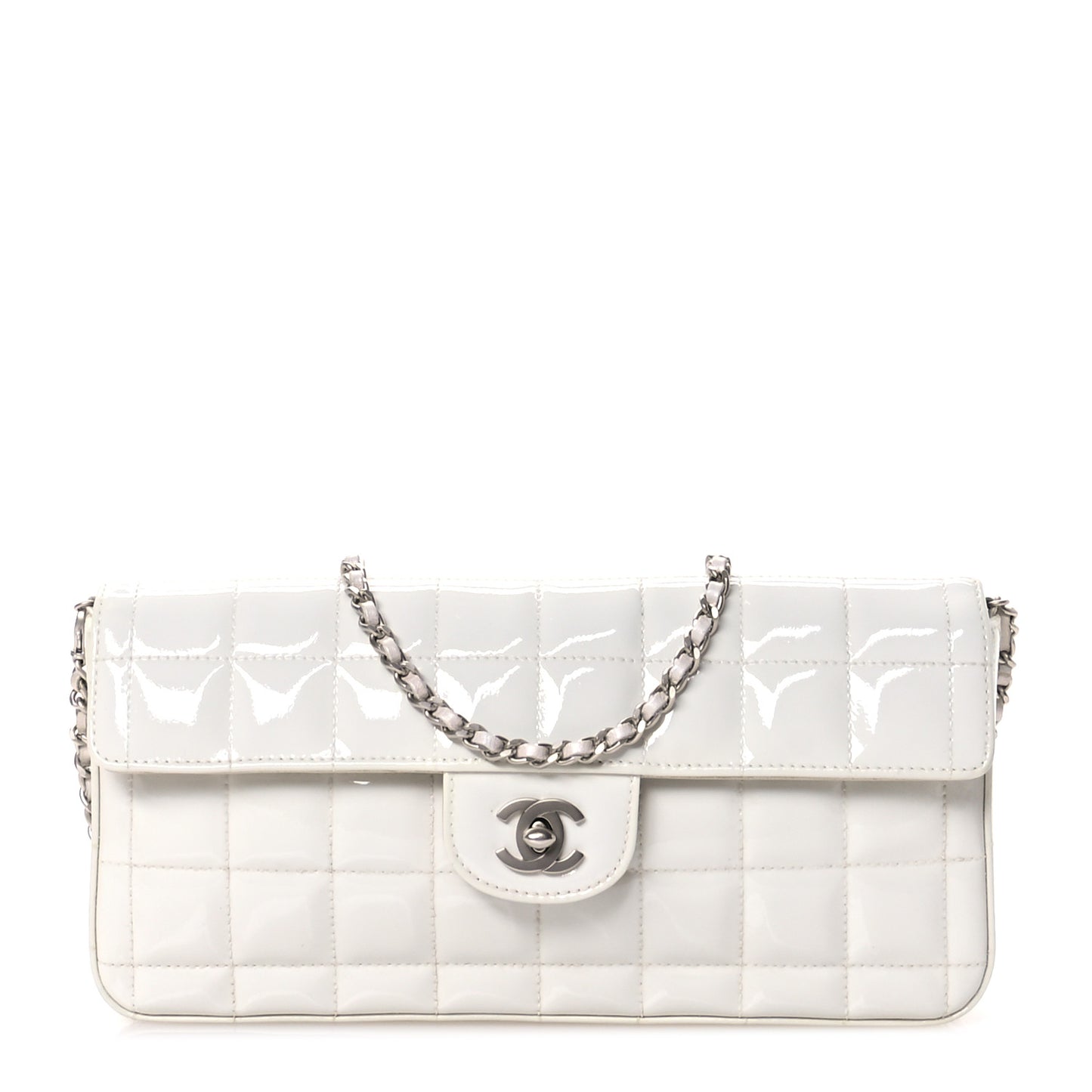 Patent Quilted East West Chocolate Bar Flap White
