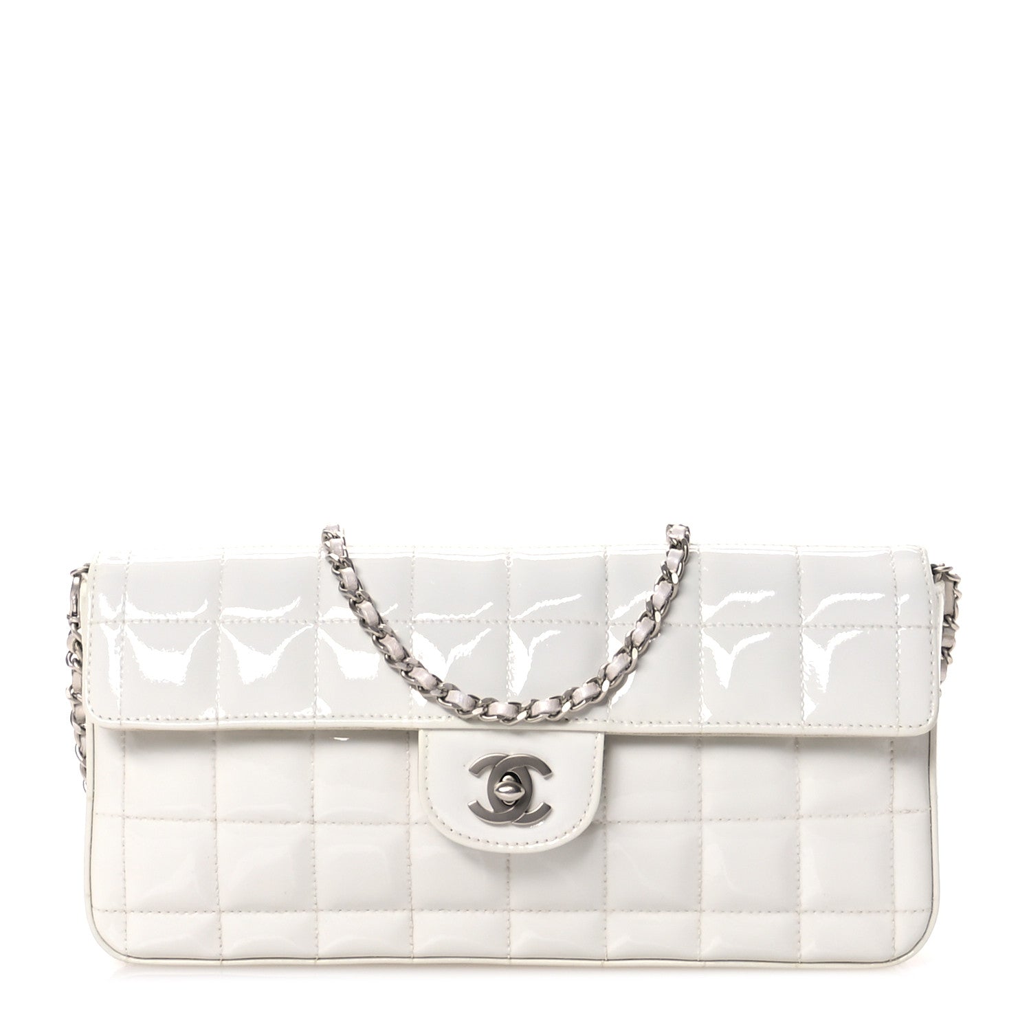 Chanel Patent Quilted East West Chocolate Bar Flap White 1 of 12