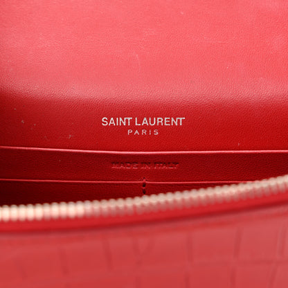 Saint Laurent Calfskin Crocodile Embossed Kate Monogram Tassel Chain Wallet Rouge Eros 6 of 14