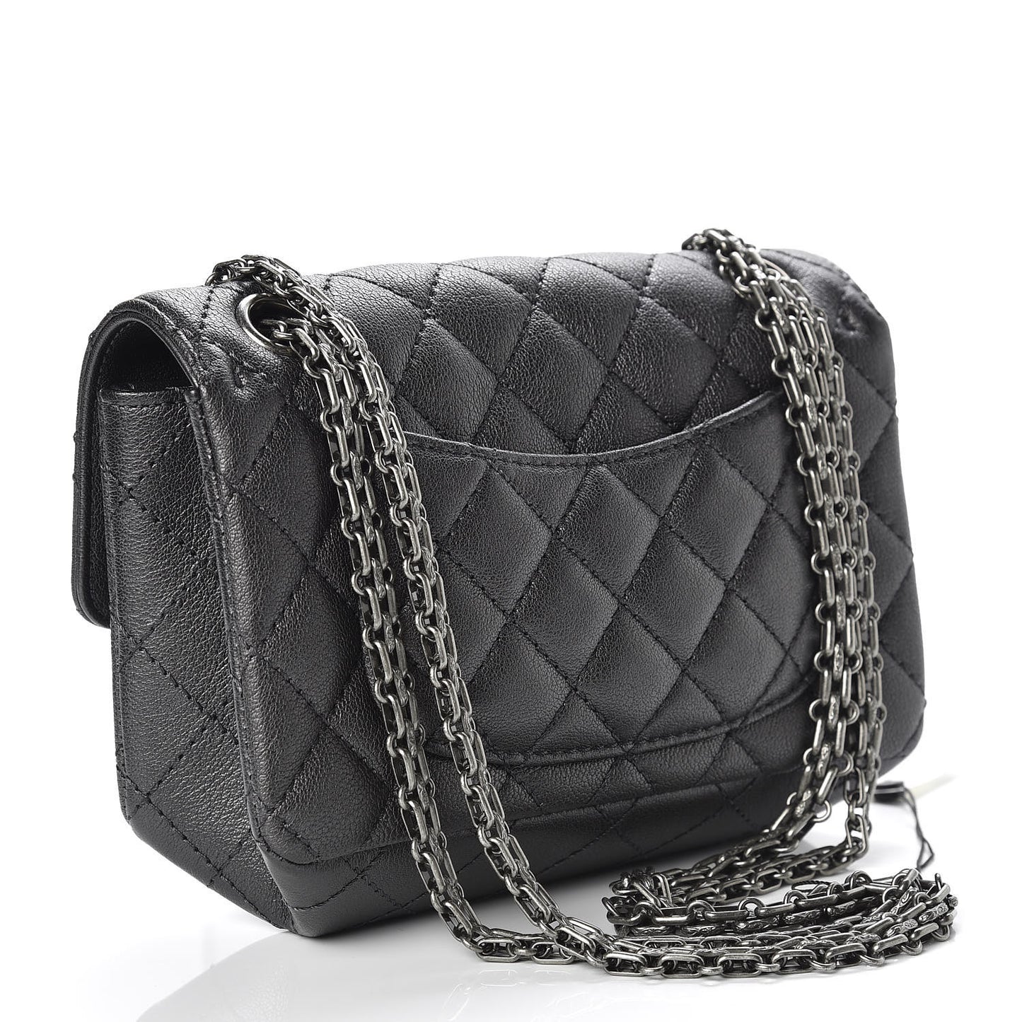Metallic Sheepskin Quilted 2.55 Reissue Mini Flap Dark Silver