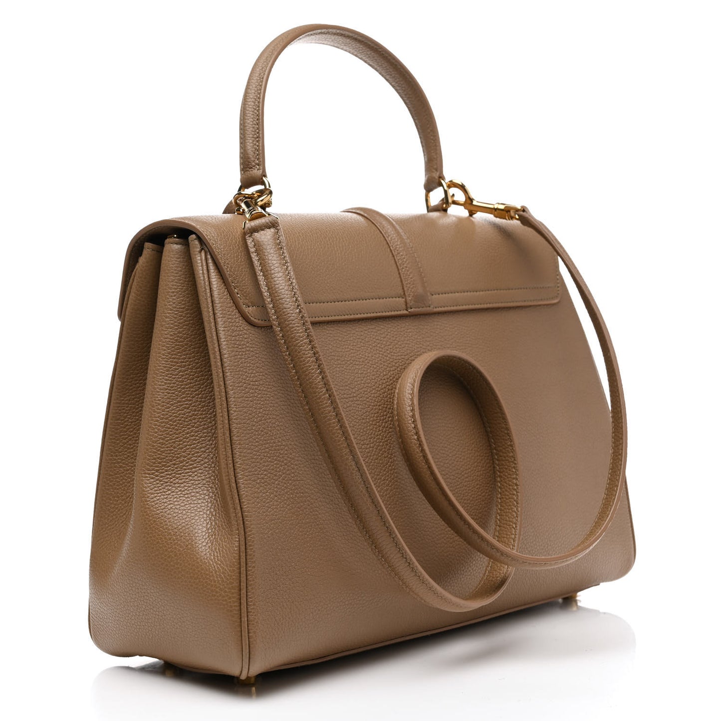 Grained Calfskin Medium 16 Top Handle Bag Beige