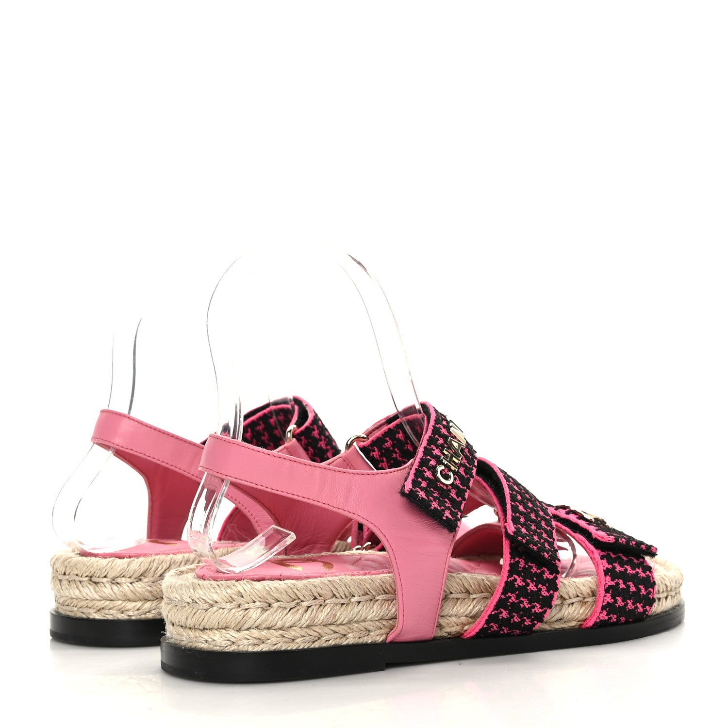 Chanel Stretch Fabric Lambskin CC Flat Sandals 36 Pink Black 5 of 8