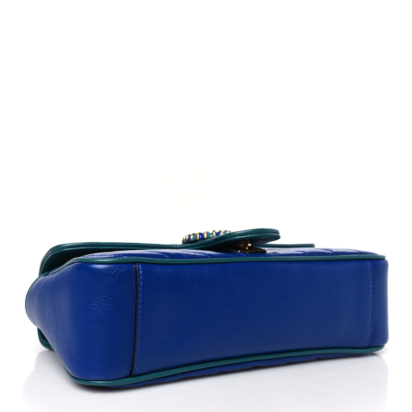 Azalea Calfskin Enamel Matelasse Diagonal Small Torchon GG Marmont Shoulder Bag Imperial Blue Pavone