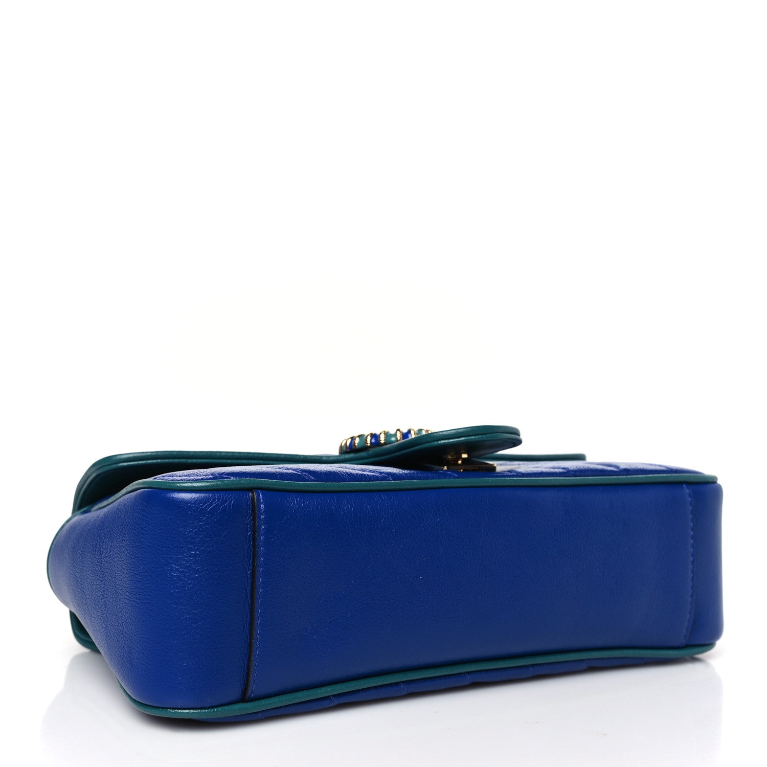 Gucci Azalea Calfskin Enamel Matelasse Diagonal Small Torchon GG Marmont Shoulder Bag Imperial Blue Pavone 4 of 9