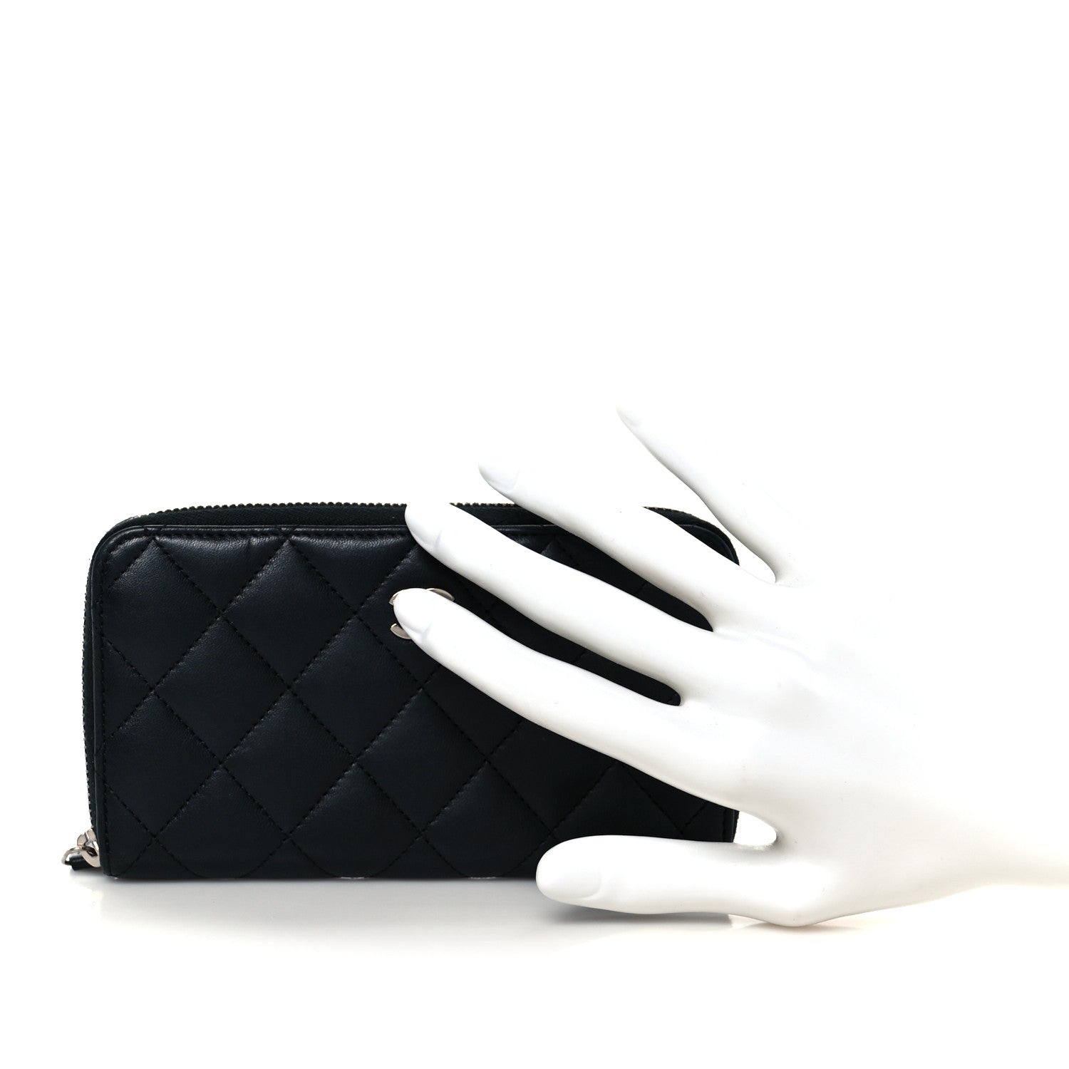 Chanel Lambskin Quilted Medium Zip Around Wallet Black 2 of 9