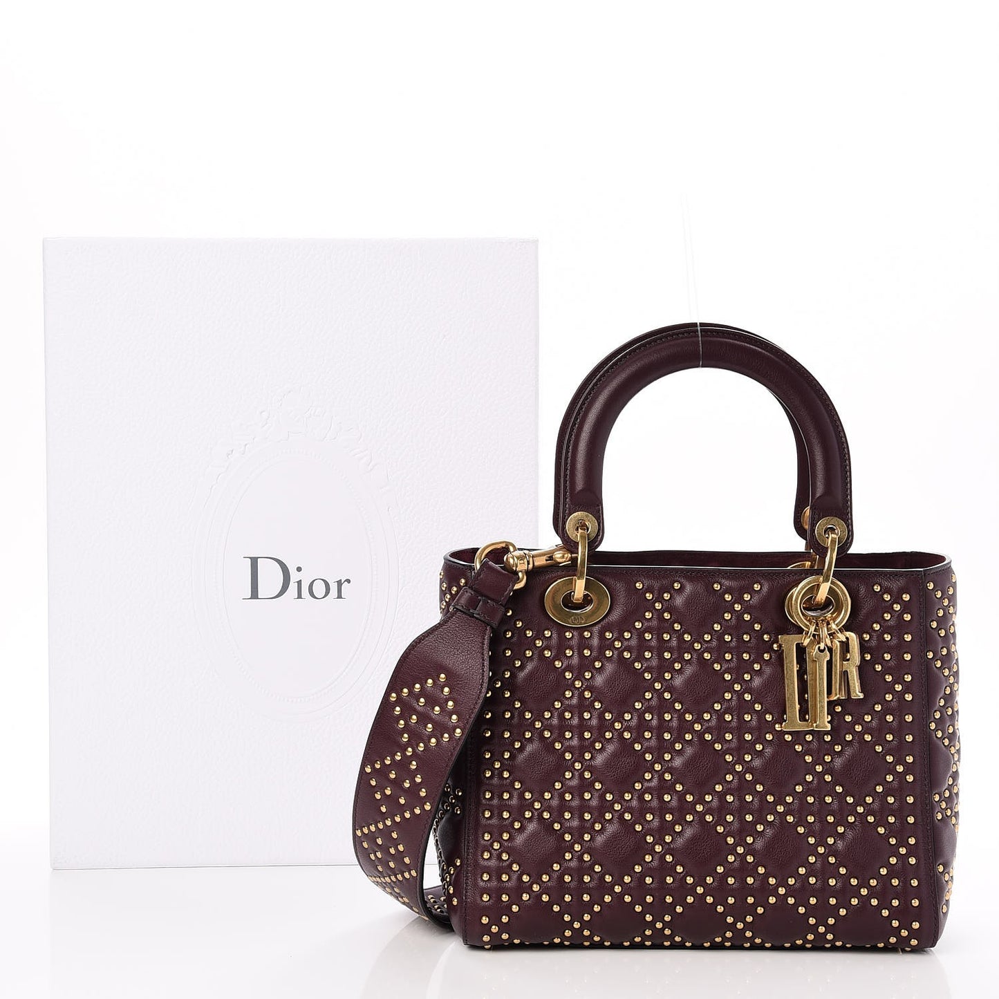 Calfskin Cannage Studded Medium Supple Lady Dior Deep Amaranth
