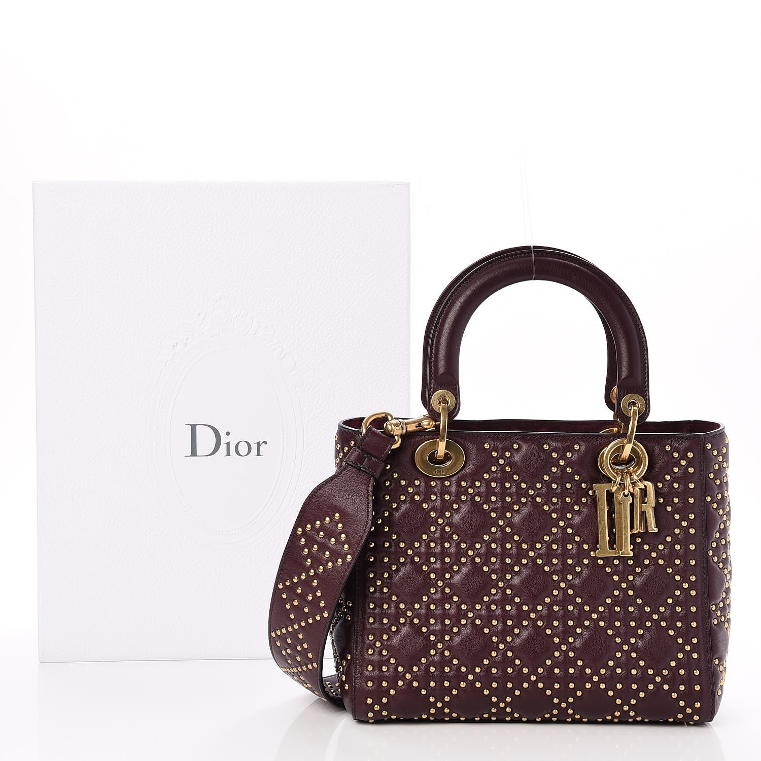 Christian Dior Calfskin Cannage Studded Medium Supple Lady Dior Deep Amaranth 9 of 9