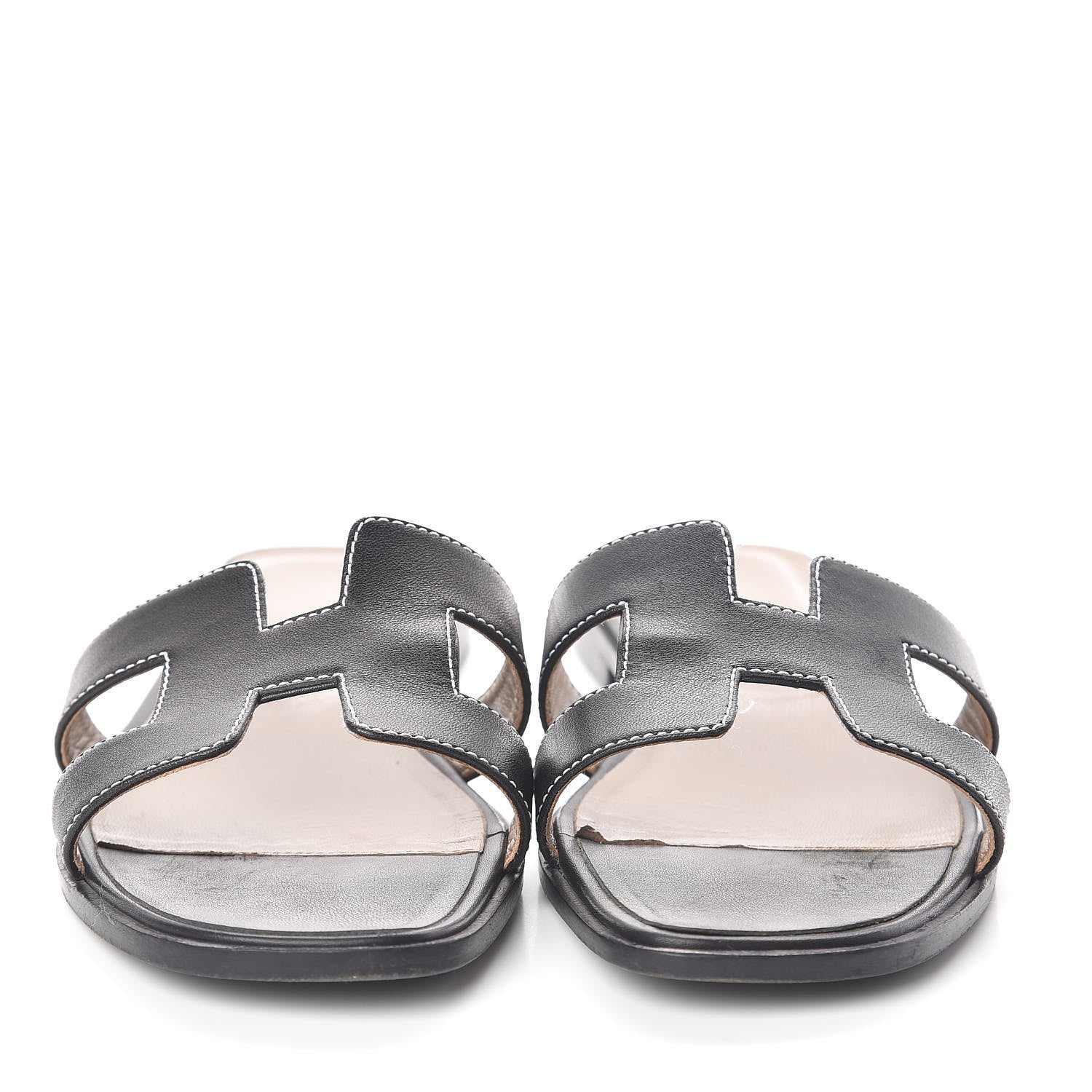 Hermes Box Calfskin Oran Sandals 39 Black 2 of 7
