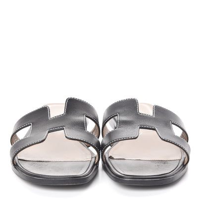 Hermes Box Calfskin Oran Sandals 39 Black 2 of 7