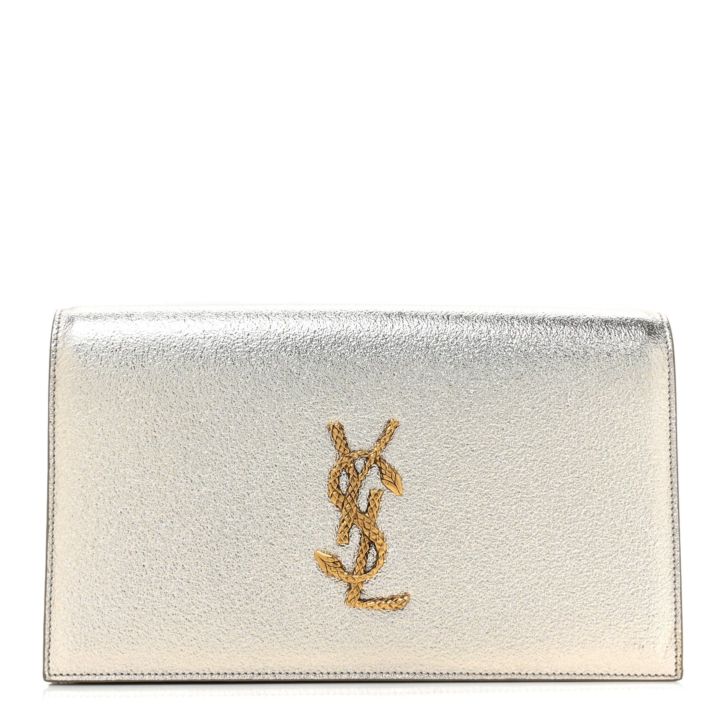 Metallic Calfskin Medium Serpent Clutch Gold