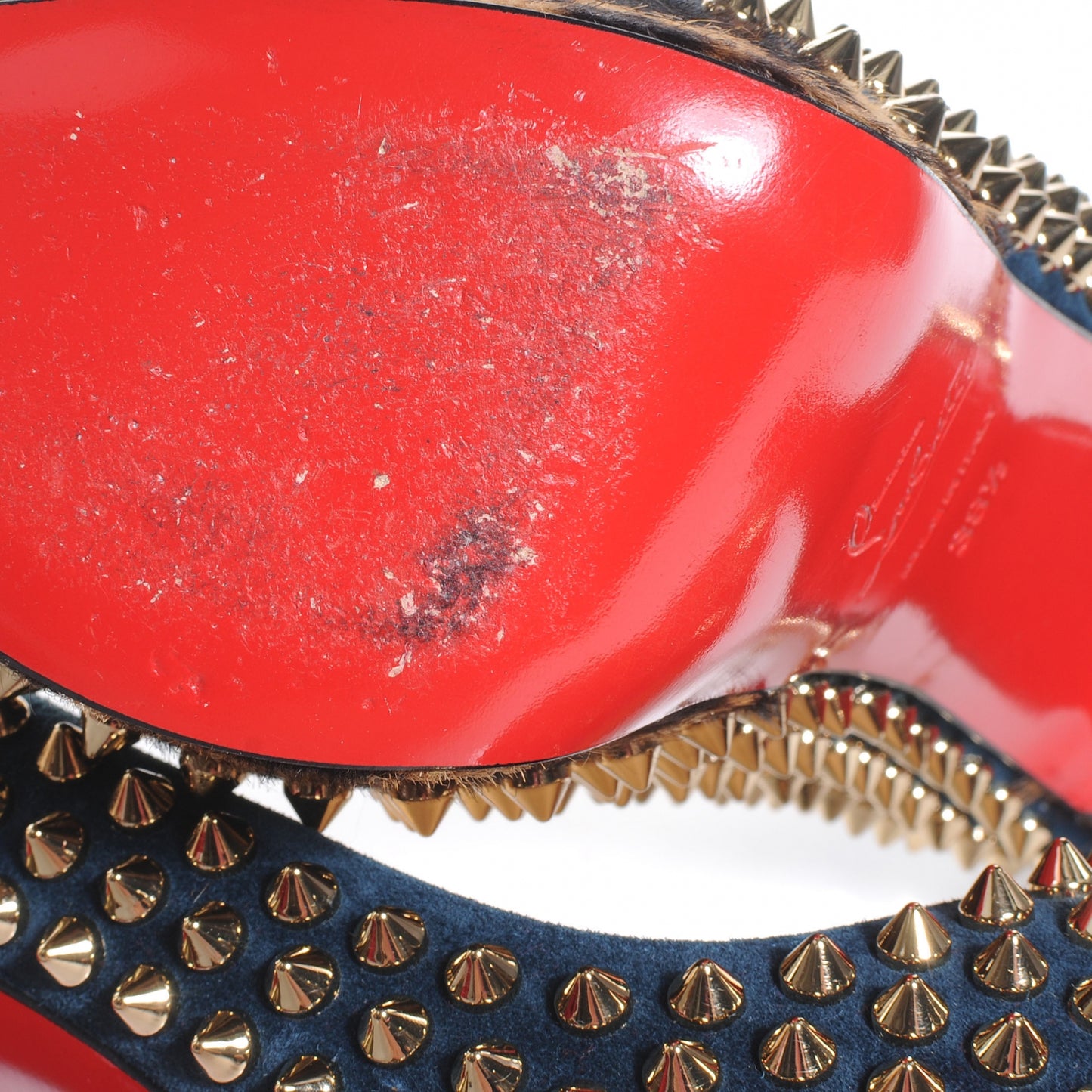 Veau Velours Calf Hair Leopard Lady Peep Spikes VIP 150 Pumps 38.5 Blue Khol Bronze