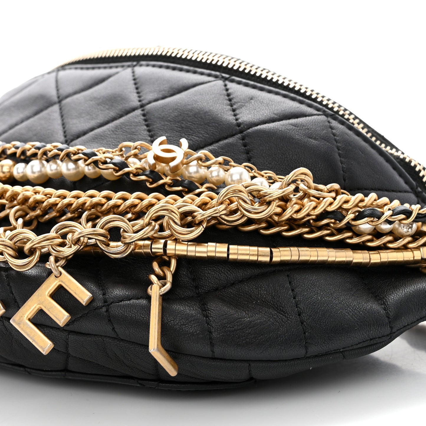 Lambskin Quilted All About Chains Waist Belt Bag Black