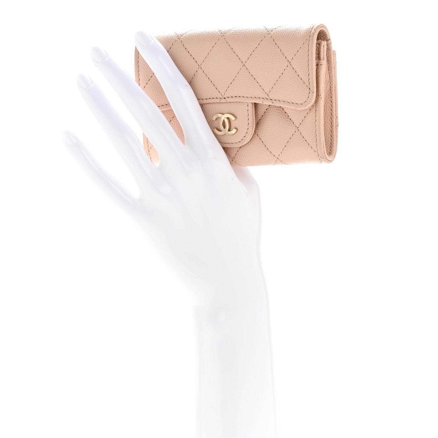Chanel Caviar Quilted Flap Card Holder Wallet Light Beige 2 of 10