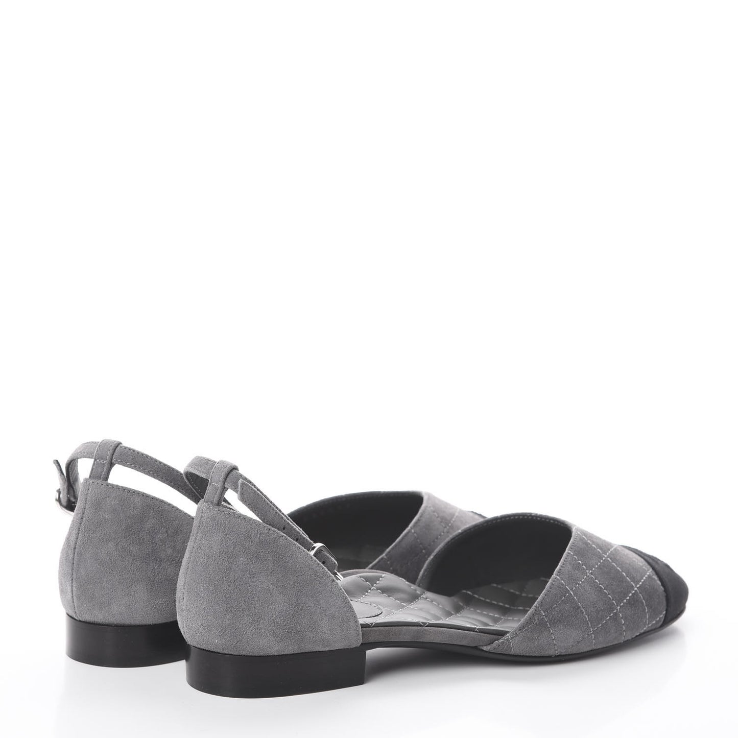 Suede Grosgrain Cap Toe CC Ankle Strap Sandals 37.5 Grey Black