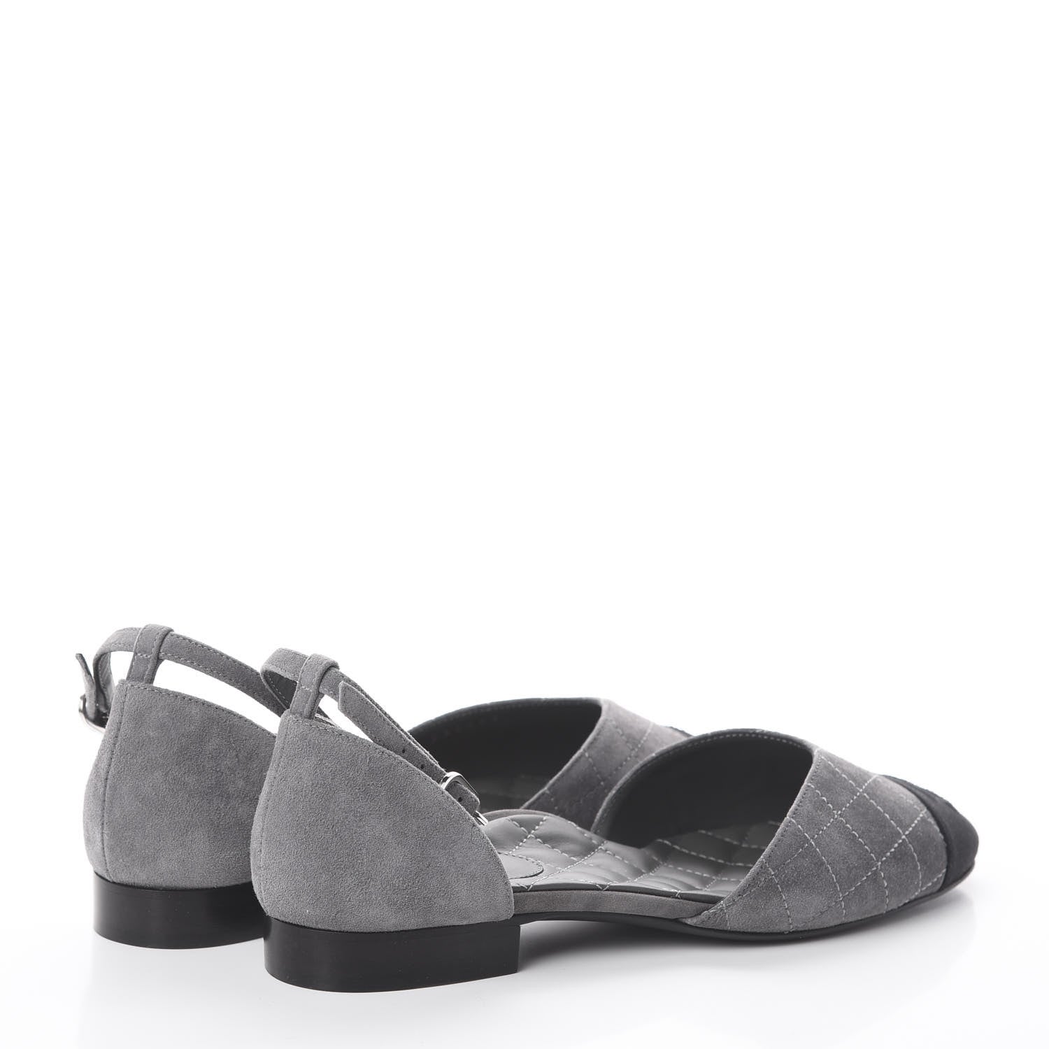 Chanel Suede Grosgrain Cap Toe CC Ankle Strap Sandals 37.5 Grey Black 4 of 7