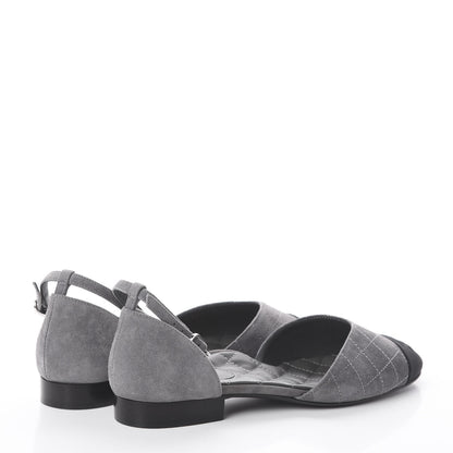 Chanel Suede Grosgrain Cap Toe CC Ankle Strap Sandals 37.5 Grey Black 4 of 7