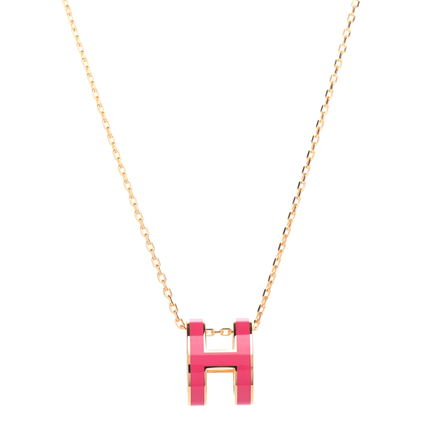 Hermes Lacquered Gold Pop H Pendant Necklace Rose Extreme 1 of 7