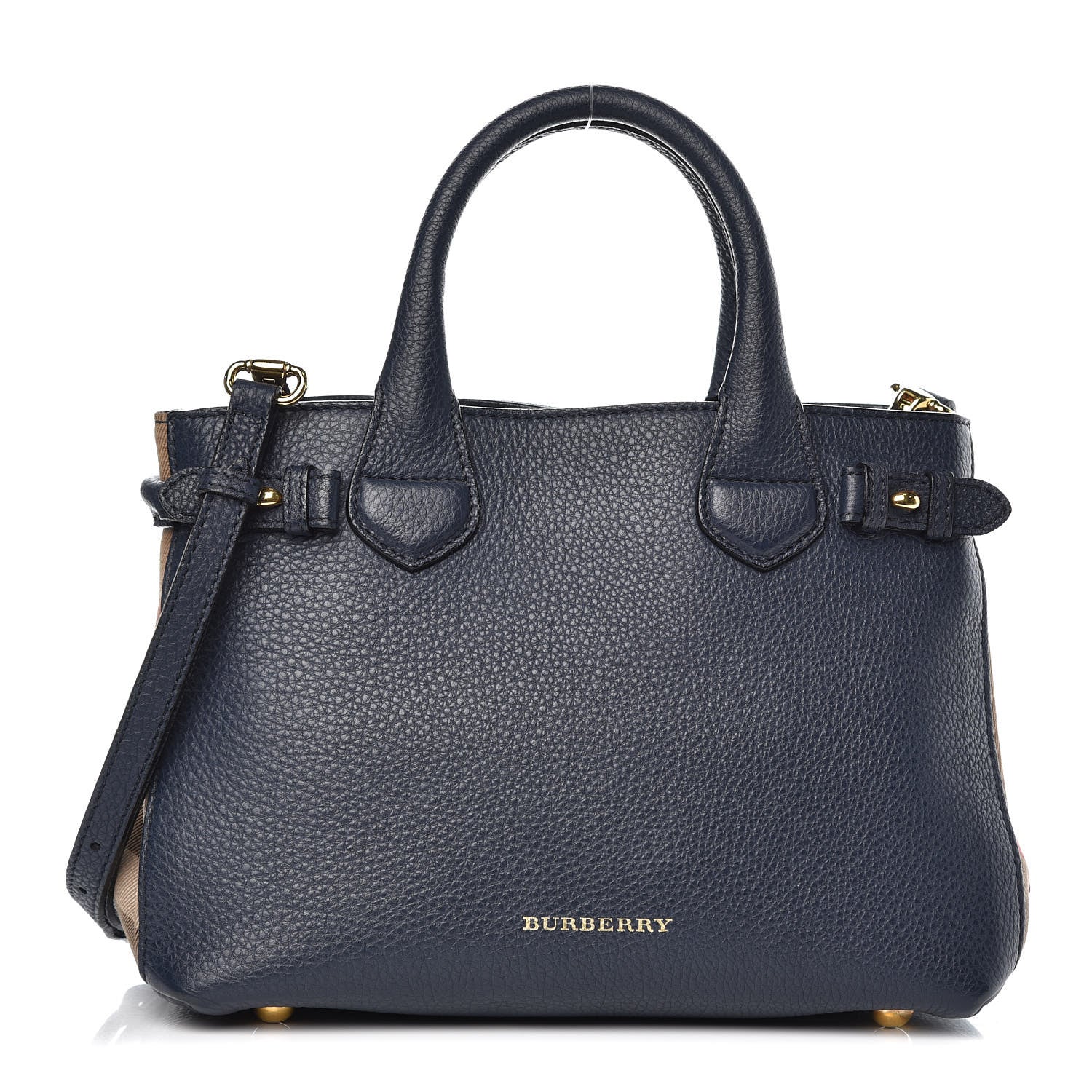 Burberry Grainy Calfskin House Check Small Banner Tote Midnight Blue 1 of 15