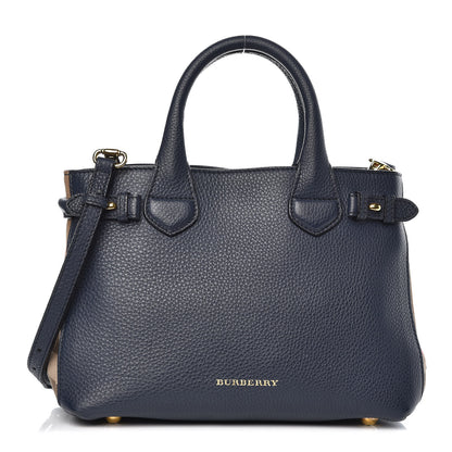 Burberry Grainy Calfskin House Check Small Banner Tote Midnight Blue 1 of 15