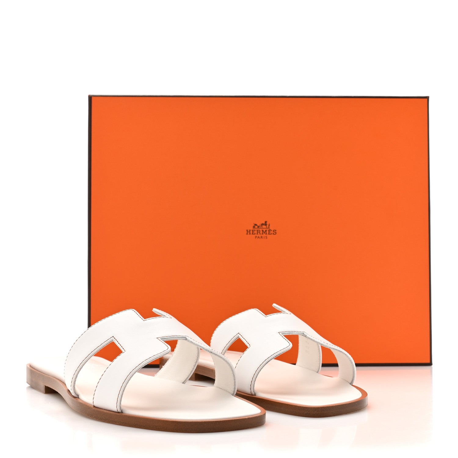 Hermes Box Calfskin Oran Sandals 35 White 9 of 9