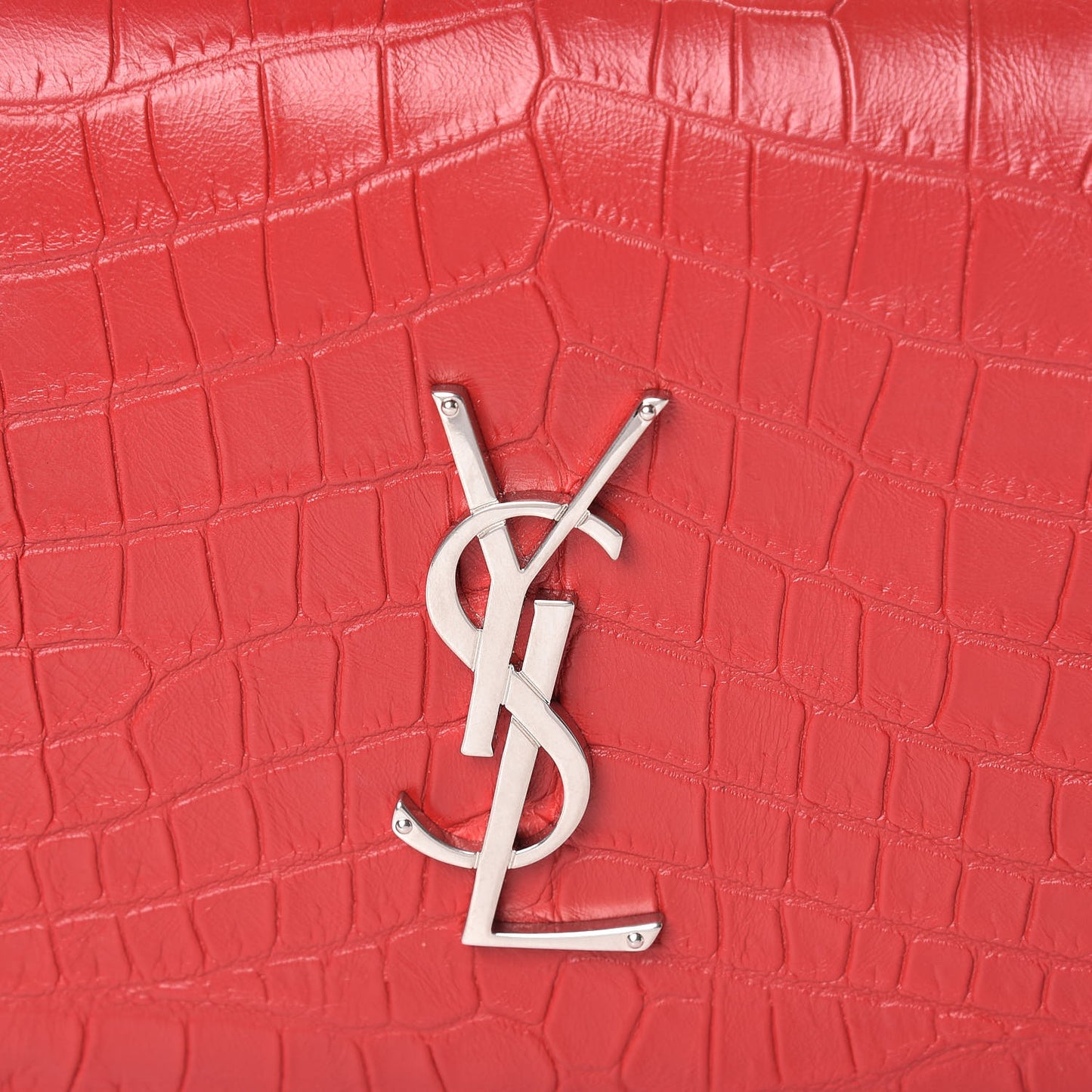 Calfskin Crocodile Embossed Classic Kate Monogram Clutch Red