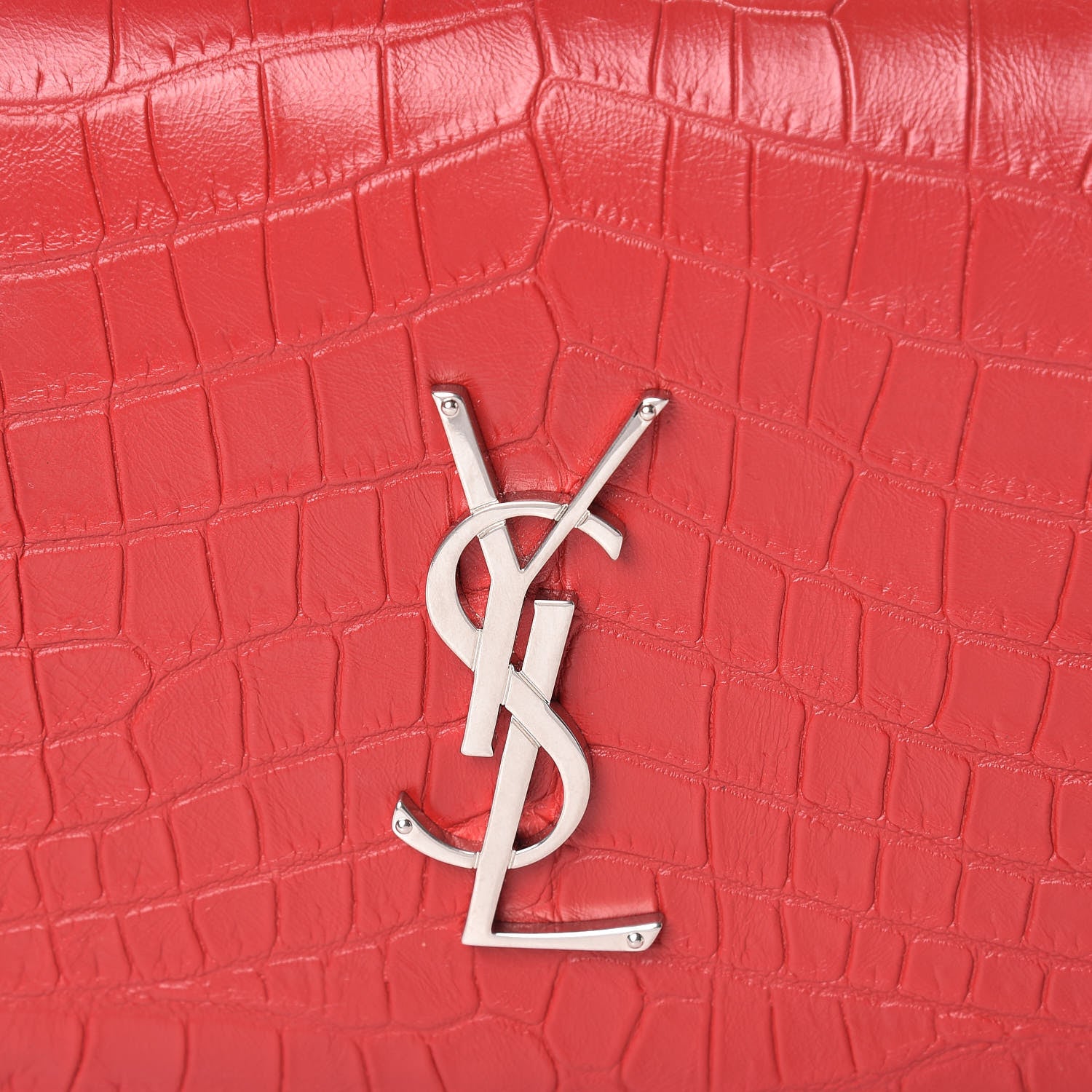 Saint Laurent Calfskin Crocodile Embossed Classic Kate Monogram Clutch Red 8 of 10