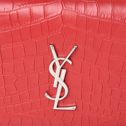 Saint Laurent Calfskin Crocodile Embossed Classic Kate Monogram Clutch Red 8 of 10