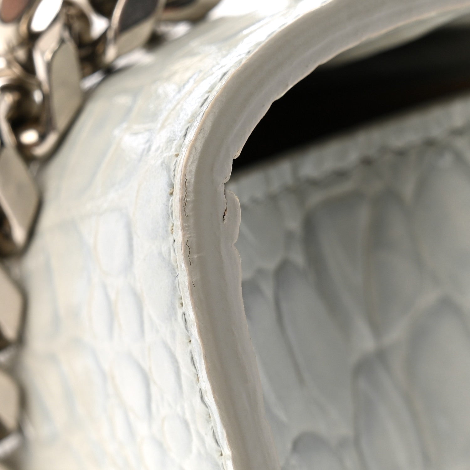 Alexander McQueen Calfskin Shiny Crocodile Embossed Mini Ombrè Jeweled Satchel Ivory Grey 11 of 12