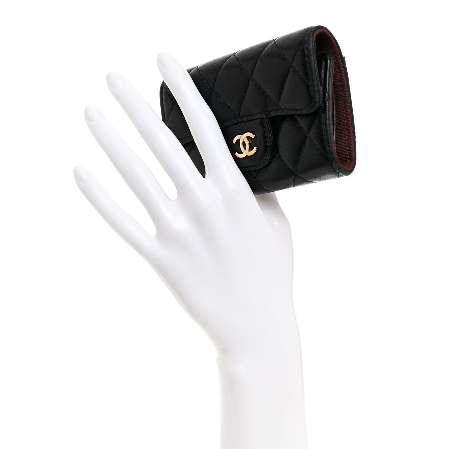 Lambskin Quilted 4 Key Holder Black