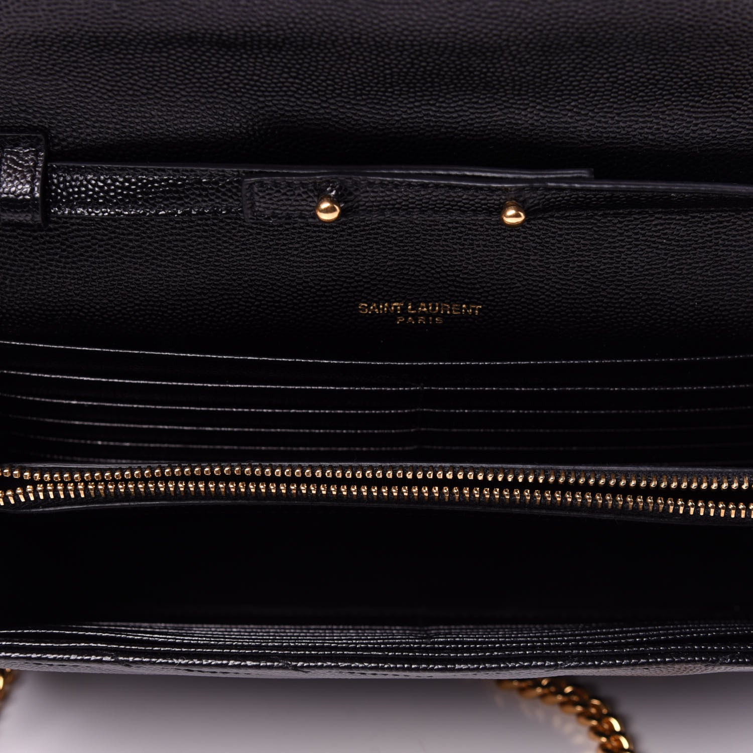 Saint Laurent Grain De Poudre Matelasse Chevron Monogram Chain Wallet Black 5 of 11