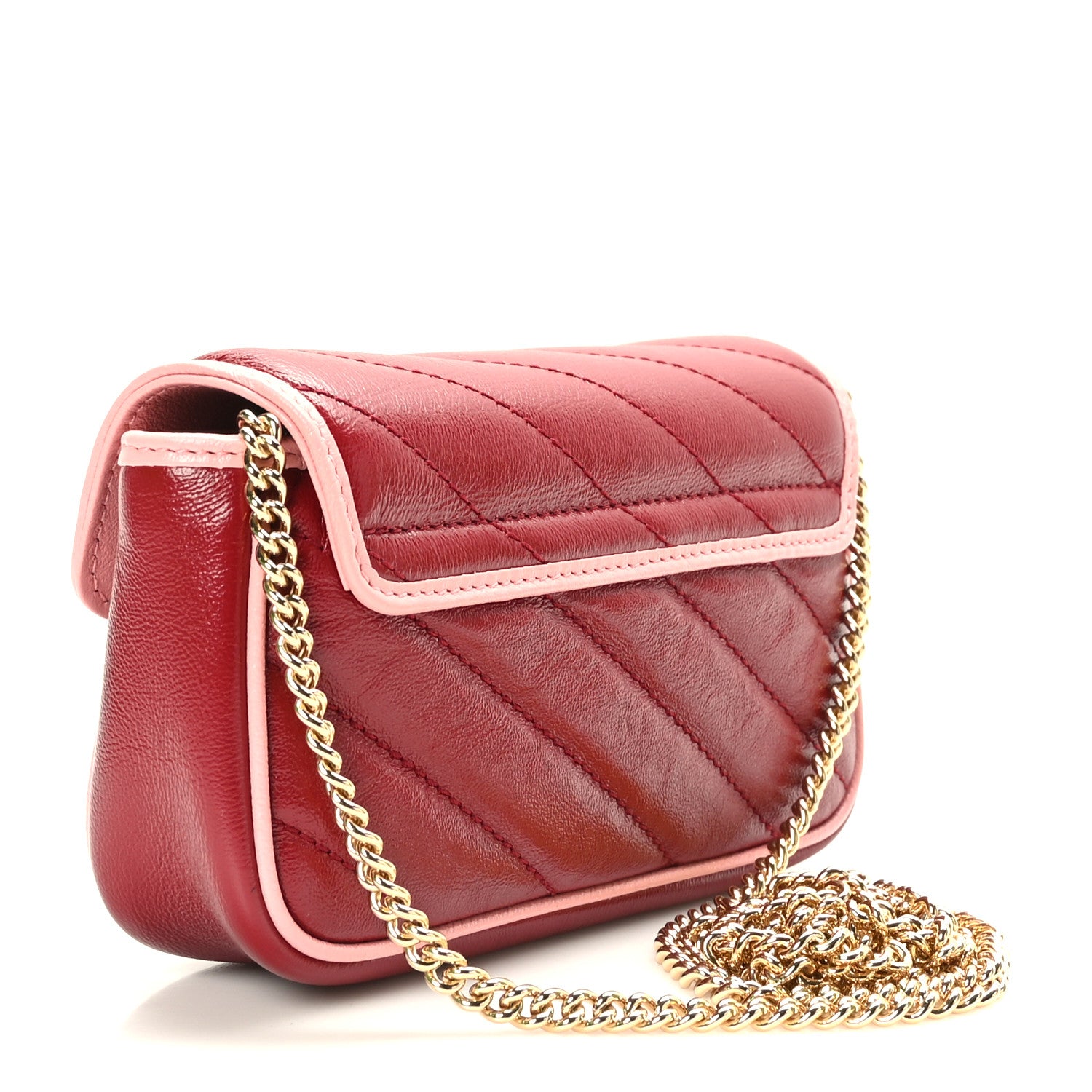 Gucci Azalea Calfskin Enamel Matelasse Diagonal Super Mini Torchon GG Marmont Shoulder Bag New Cherry Red Wild Rose 3 of 10